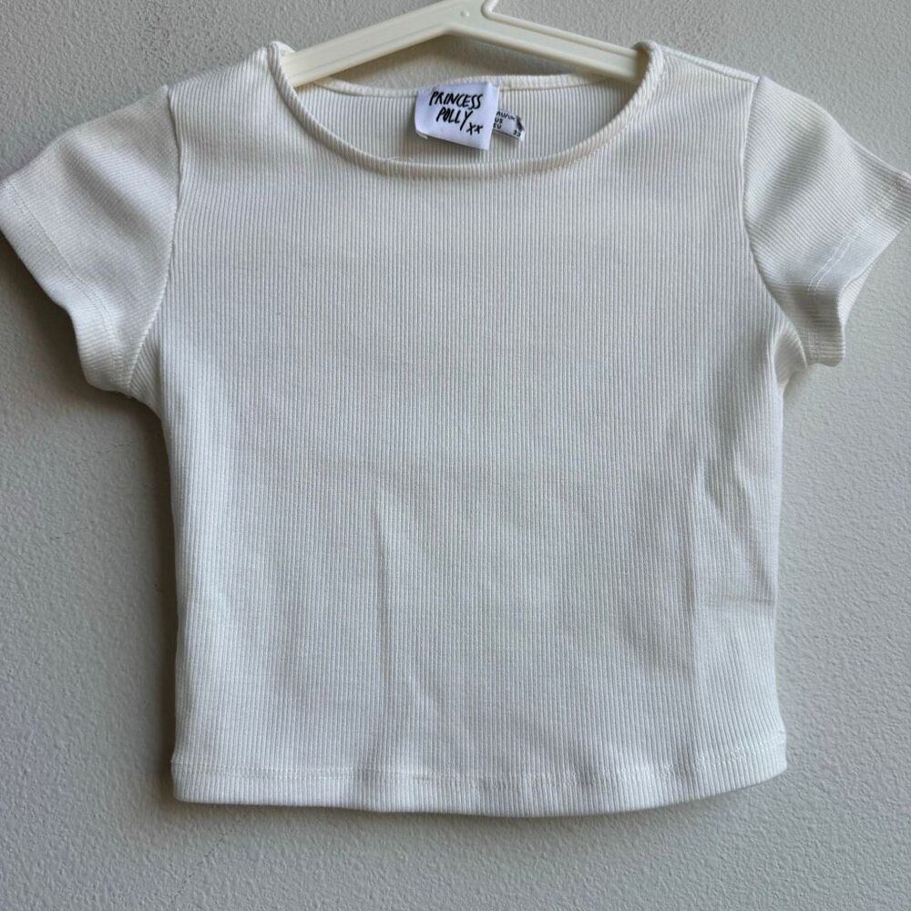 $5/$25 Princess Polly Cream White Ribbed Crop Top Size 0 XS Short Sleeve